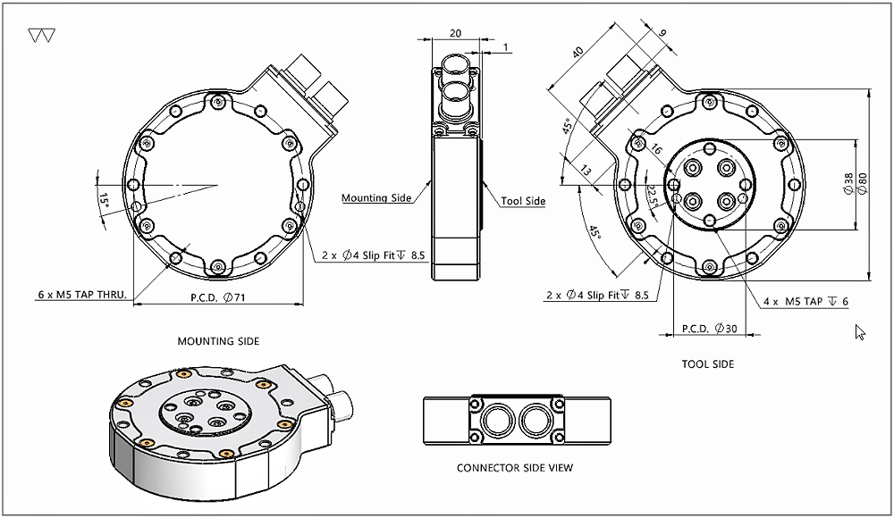 AFT200-D80智能六軸力扭矩傳感器二維設(shè)計圖