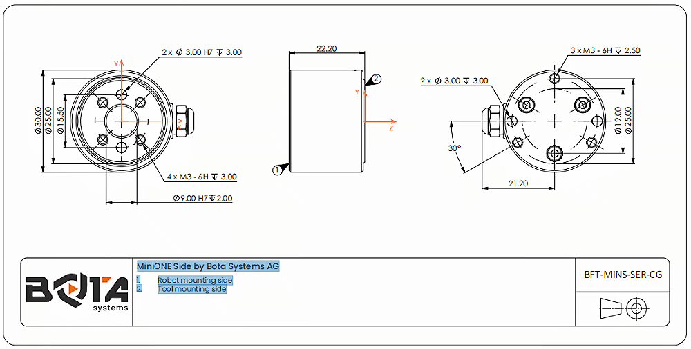 MiniONE力扭矩傳感器機(jī)械尺寸圖